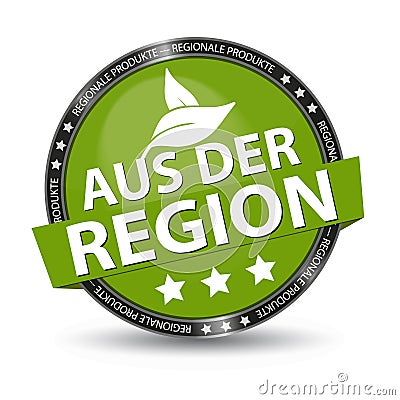 German Glossy Button Regional Products With Leaves And Stars - Green Vector Illustration - Isolated On White Background Stock Photo