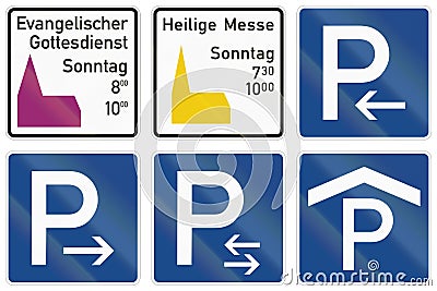 German information road sign - Protestant service on sunday Stock Photo