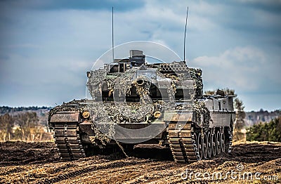 German main battle tank stands Stock Photo