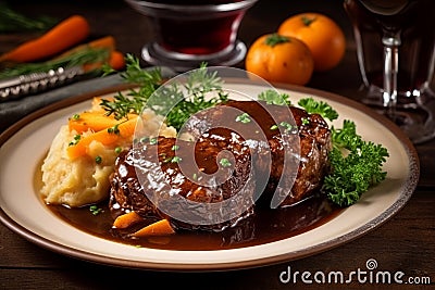 German marinated braised beef. Generate AI Stock Photo