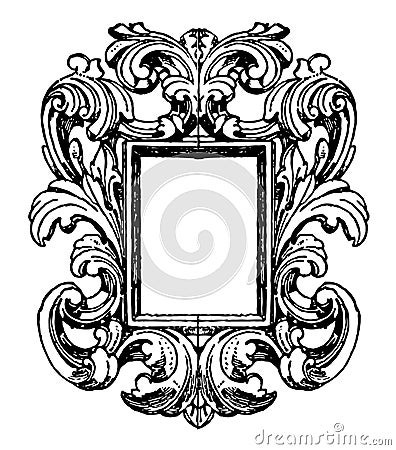 German Mirror-Frame is mirror surrounded by scroll work, vintage engraving Vector Illustration
