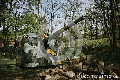 German old rusty green anti-aircraft machine gun Stock Photo