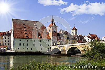 German old town Regensburg at the river Danube Editorial Stock Photo