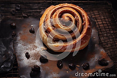 German pastry roll with raisins and nuts called 'Nussschnecke' or 'Rosinenschnecke Stock Photo