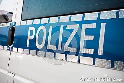 German police sign on the car Editorial Stock Photo