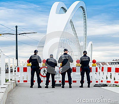 German Polizei Police officers checks traffic at the border crossing in Kehl Editorial Stock Photo