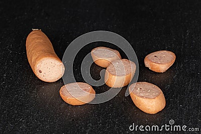 German pork sausage on grey stone Stock Photo