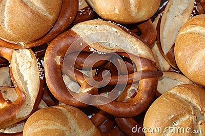 German Pretzel called Brezel and other Buns Stock Photo