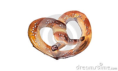 German pretzel heart with salt on the top. Cartoon Illustration