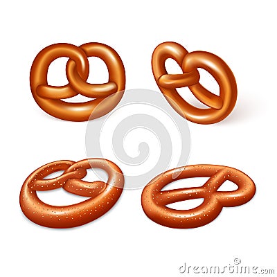 German pretzel icon set, realistic style Vector Illustration