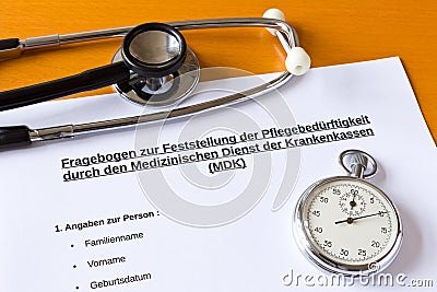 German questionnaire evaluation care dependency fragebogen pflegebedürftigkeit Stock Photo