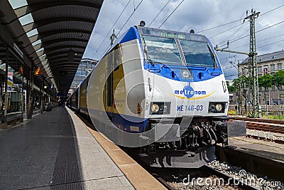 German regional express RE train from Metronom, arrives at hamburg train station in june 2014 Editorial Stock Photo