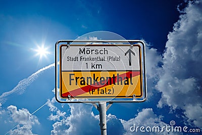 German roadsign in Frankenthal Pfalz Stock Photo