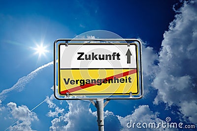 German roadsign of Future and Past Stock Photo