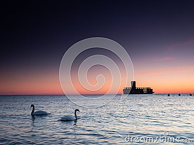 German`s Torpedo Station, ruins from World War 2 at the sunrise Stock Photo