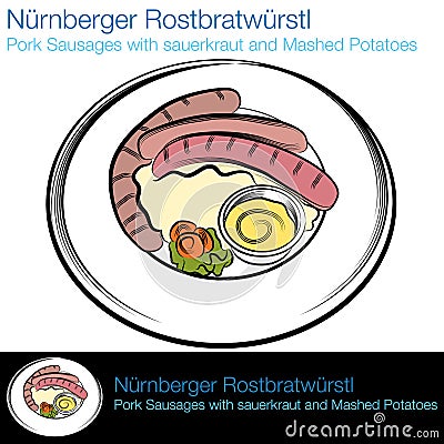 German Sausage Food Vector Illustration
