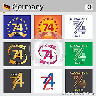 German set of number 74 templates Vector Illustration