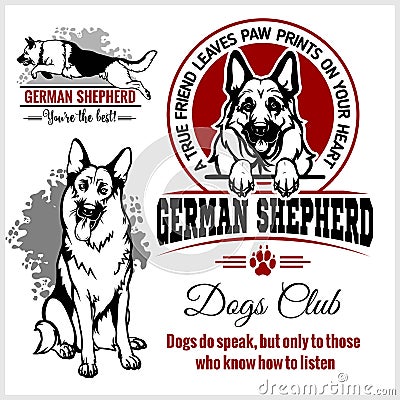 German Shepherd - vector set for t-shirt, logo and template badges Vector Illustration
