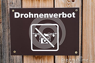 German sign of Drones forbidden - ban of drones in swiss tourist area Stock Photo