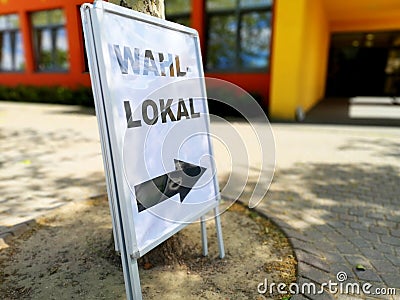 German sign for polling location to vote for elected government officials. Stock Photo