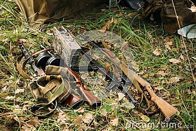 German and Soviet russian military ammunition weapon of World Wa Stock Photo