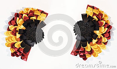 German style abstract background, paper flower in the colors of the German flag Stock Photo