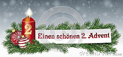 Paper Banner Bauble Green Twigs Christmas Candle Zweiter Advent Vector Illustration