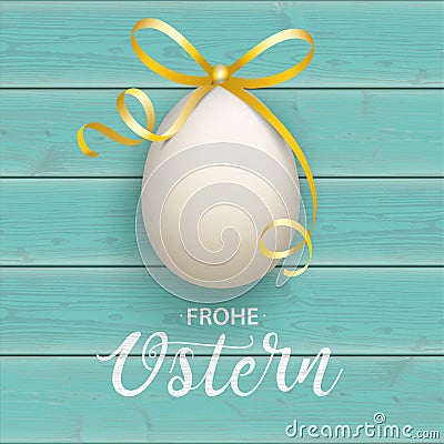 Frohe Ostern Easter Egg Golden Bow Turquoise Cover Vector Illustration