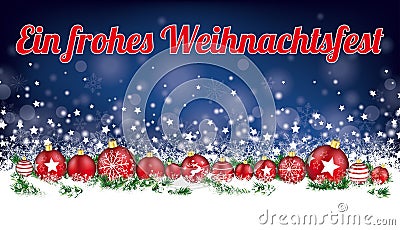 Christmas Card Header Night Blue Snowflakes Baubles Frohes Weihnachtsfest Vector Illustration