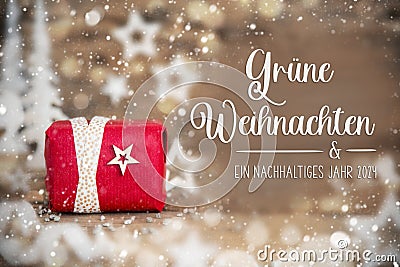 Text Gruene Weihnachten, Means Green Christmas, With Christmas Gift, Winter Deco Stock Photo