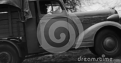 German truck fast mooving Black And White. Stock Photo