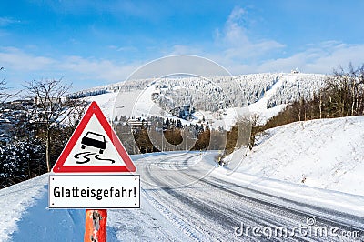 German Warning Sign onset of winter Stock Photo