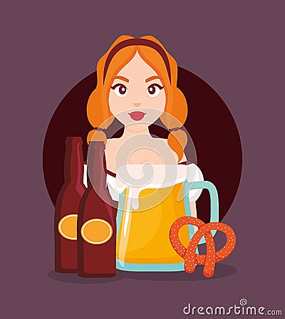 German woman with bottles beer Vector Illustration