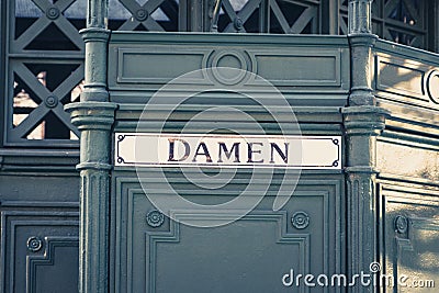 The german word `Damen` women at historic public restroom, Stock Photo