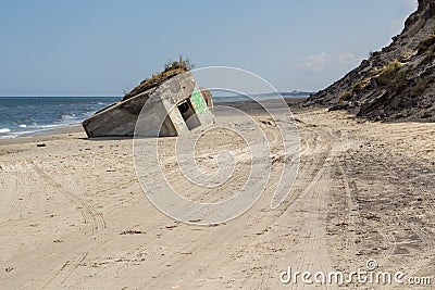 German World War II bunker, Skiveren beach, Denmark Stock Photo