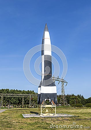 German WW2 V2 rocket in Peenemuende Stock Photo