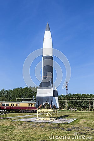 German WW2 V2 rocket in Peenemuende Editorial Stock Photo