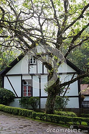 Germanic-style house with tree in front Editorial Stock Photo
