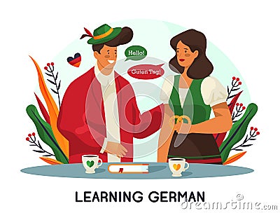 Germans talk or learning german language, banner Vector Illustration