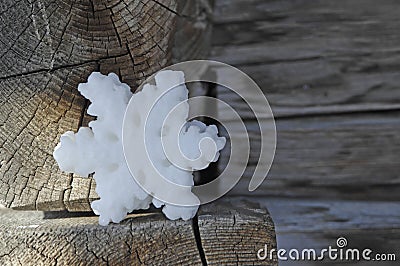 Germany, Ammersee, Wax snow-crystal on wood lodge Stock Photo