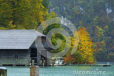 Germany, beautiful, lake, king lake, yacht, boat house Stock Photo
