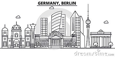 Germany, Berlin architecture line skyline illustration. Linear vector cityscape with famous landmarks, city sights Vector Illustration