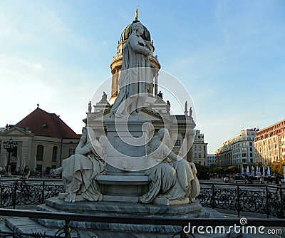 Germany, Berlin, Gendarmenmarkt, Schiller Monument (Schillerbrunnen) Editorial Stock Photo