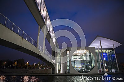 Berlin, Germany, the Spree at night, the riverside of the modern buildings at night under the lights more concise and powerful Editorial Stock Photo