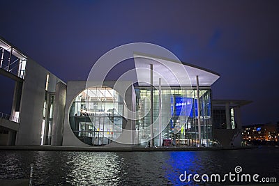 Berlin, Germany, the Spree at night, the riverside of the modern buildings at night under the lights more concise and powerful Editorial Stock Photo