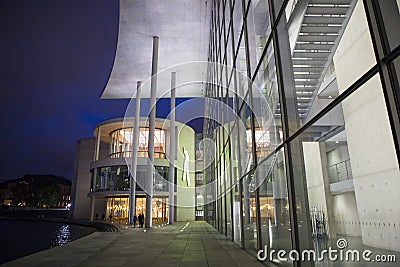 Berlin, Germany, the Spree at night, the riverside of the modern buildings at night under the lights more concise and powerful Editorial Stock Photo