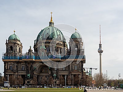 Germany, Berlin, view of the Berlin Cathedral and the TV tower. Editorial Stock Photo