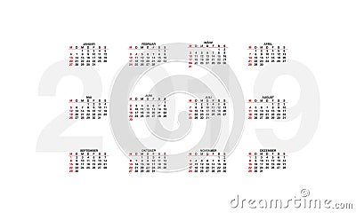 Germany calendar for 2019 years, week starts on Monday. Design calender on white background, Vector Illustration