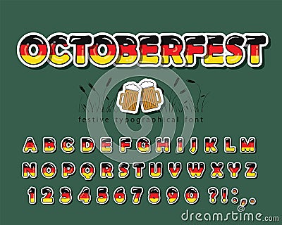 Germany cartoon font. German national flag colors. Octoberfest design. Paper cutout bright alphabet. Vector Cartoon Illustration