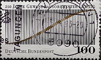 GERMANY - CIRCA 1993: a postage stamp from Germany, showing a graphic representation of a stylized sound oscillation. 250 years of Editorial Stock Photo